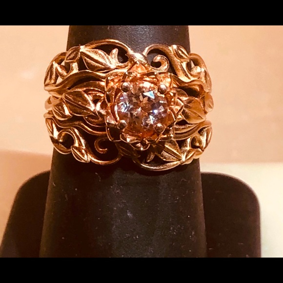 14K Rose Gold 3-Piece Morganite Wedding Set - Picture 2 of 16